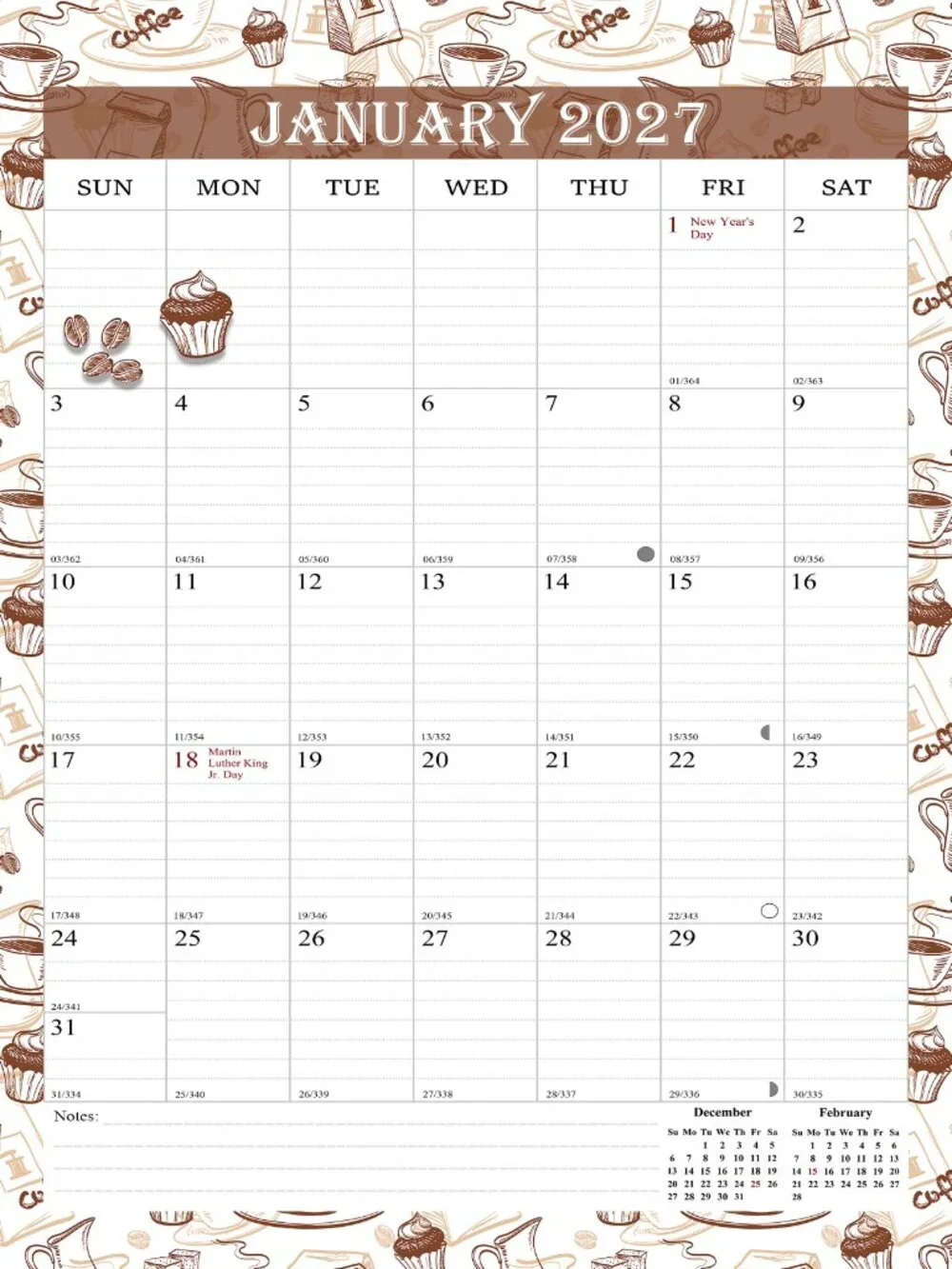2026-2027 Wall Calendar Spiral-bound Twin-Wire Binding - 18 Months 8.5